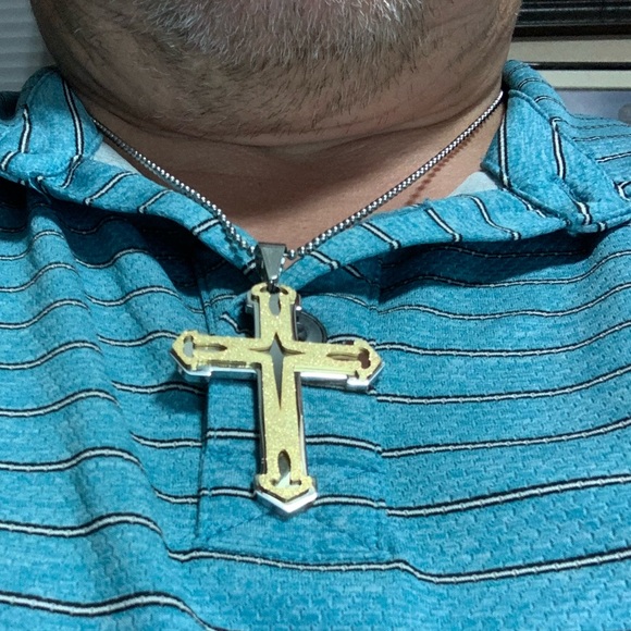 Stardust Cross Pendant Necklace ION Plated YG - Picture 2 of 6